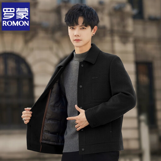 ROMON Woolen Coat Men's Autumn and Winter Down Jacket Men's Business Casual Removable Duck Down Liner Wool Wool Coat Men Caramel Color Removable Duck Down Liner 52/180