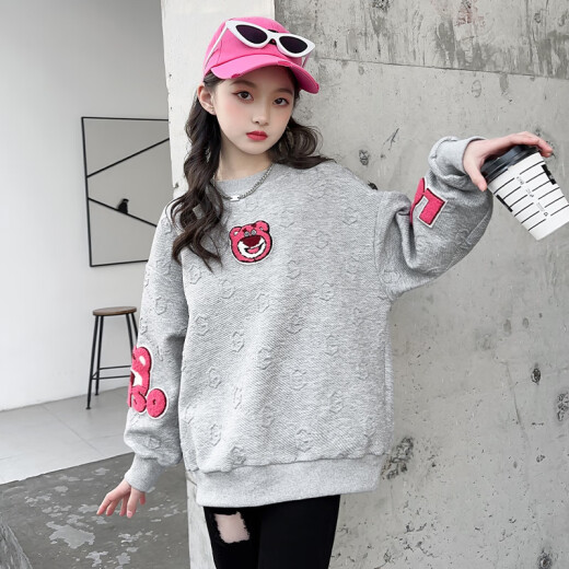 Disney (Disney) Girls Sweatshirt Spring and Autumn Children's Clothes 10-15 Years Old Girls Autumn Clothes Strawberry Bear Long Sleeve Student Autumn Top Gray 160 Recommended Height 150-160 Age 12-14 Years Old