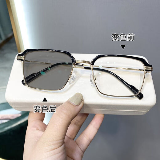 Duomu GM que cambia el color Gacias de miopía La radiación anti-azul de los hombres se puede combinar con protección para los ojos y marco cuadrado de moda marco negro y plateado [gris fotosensible inteligente] espejo de luz plana [0 grados] tela de espejo de espejo de alta gama