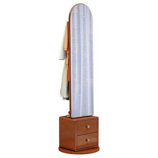 
Yuemingting solid wood multi-functional coat rack floor-standing full-body mirror storage dressing mirror movable rotatable fitting mirror combination walnut color