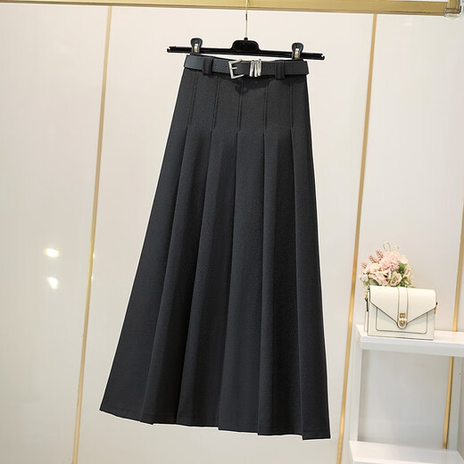 Avmko drapey hip-covering pleated skirt for women 2025 new high-waisted suit skirt mid-length A-line bottoming skirt college style light gray S