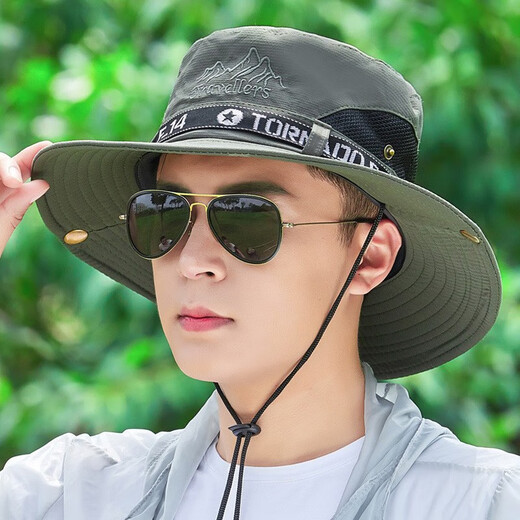 Shanta sun hat men's outdoor breathable large brim sun hat summer mountain climbing fisherman hat fishing hat sun hat khaki with random color sleeves