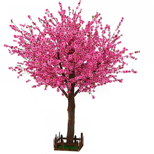 Flower e flow simulated peach blossom tree cherry blossom tree simulated plant fake tree large living room hotel fake flower ceiling wedding window decoration (round) 1.5 meters high 1 meter wide