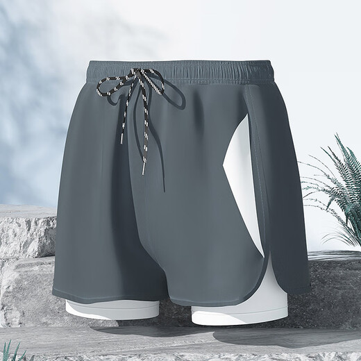 Мужские плавки Youyou, быстросохнущие и не смущающие, новые профессиональные свободные боксеры большого размера, полный комплект для плавания, 24004Y, серый, белый, треугольный, L (рекомендуемый вес 90–110 Джин Цзинь равен 0,5 кг), впитывают влагу и пропускают воздух.