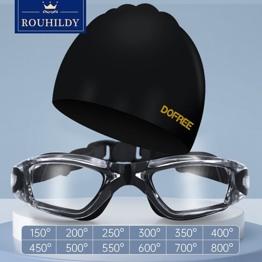 ROUHILDY swimming goggles for myopic women, waterproof, anti-fog, high-definition, large frame, white fashion equipment with earplugs, prescription myopia swimming goggles, elegant white 150