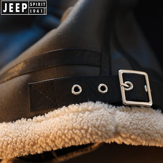 JEEP SPIRIT fur all-in-one jacket men's winter plus velvet thickened suede leather jacket lamb fur coat lamb wool cotton jacket brown XL