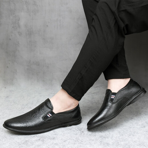 Kechimon Light Luxury Brand de pomme de compagnie pour hommes pour l'orteil masculin Lady Cowhide Light Light Confortable Breatch Lazy Shoes Business and Casual 11973 Noir Edition régulière 37