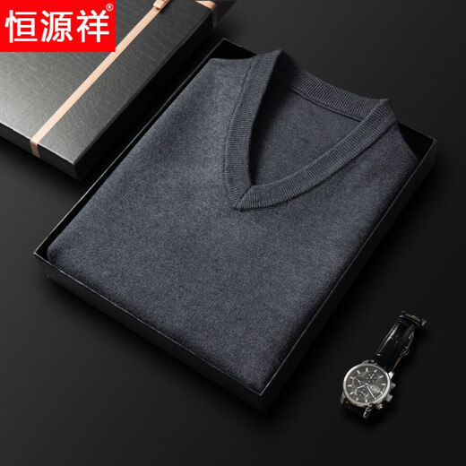 Hengyuan Xiangshi Cashmere Sweater Men's Middle-aged Thickened Sweater Vest Wool Waistcoat V-neck Vest New Style Gray L (170)