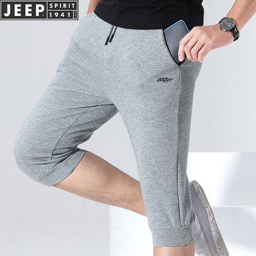 JEEP SPIRIT运动短裤男夏季宽松收口束脚休闲男士大码中裤薄款针织七分裤夏季 6167黑色 M