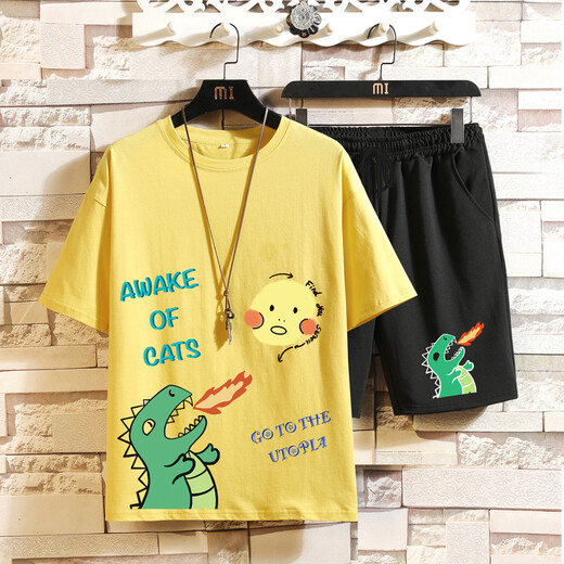 
Boledi short-sleeved T-shirt boy 12-15 years old junior and senior high school students 13 summer pure cotton clothes 18 handsome men's suit TZ679 blue (short-sleeved + shorts) 155 XS (50-85Jin [Jin equals about 0.5 kg])