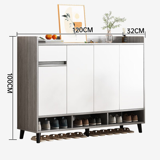 Mikemijia (Mikemijia) Mikemijia Gabinete de calzado simple Puerta doméstica Moderna de porche Simple Entrance y pared integrada 2025 Nuevo modelo [cuatro puertas y un sorteo] Morandi Gray 120*32 Asamblea (autoinstalación)
