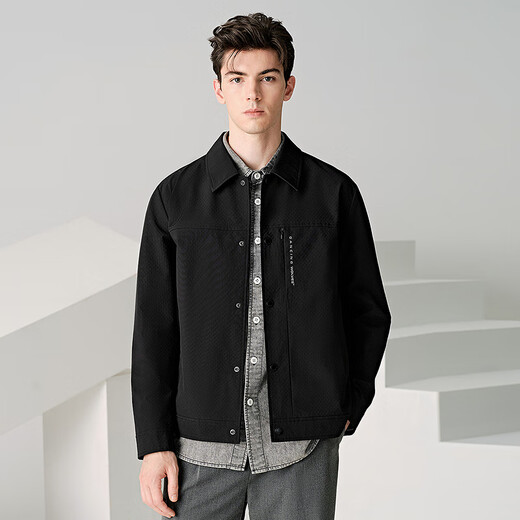 Dances with Wolves Selected Fabrics Autumn and Winter Textured Lapel Work Jacket Commuting Men's Jacket 001 Black 175