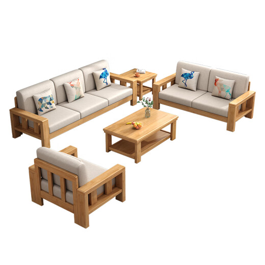 Fanyi solid wood fabric sofa small apartment Nordic log style single and double seat imperial concubine complete set of living room furniture brand top ten + expensive + coffee table TV cabinet + dining table and chairs [cotton and linen] sponge cushion