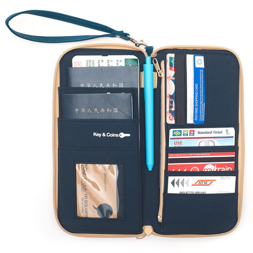 MSquare multi-function multi-card slot passport holder for men and women card holder wallet passport bag portable document holder bag holder ticket bag ticket bag business travel supplies navy blue long style