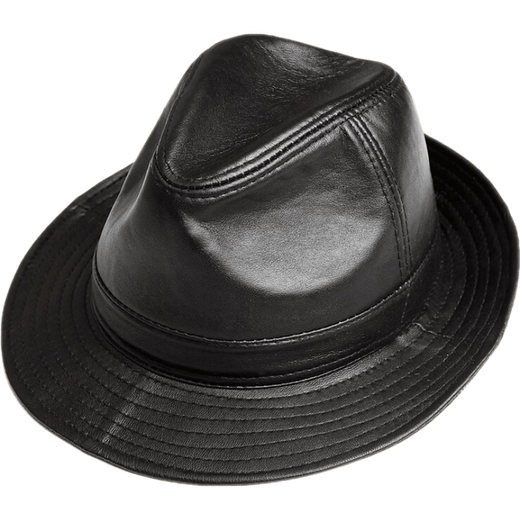 Fadaishan spring and autumn genuine leather hat men's sheepskin jazz hat British big brim gentleman hat winter middle-aged and elderly leather hat trendy hat black 59--60