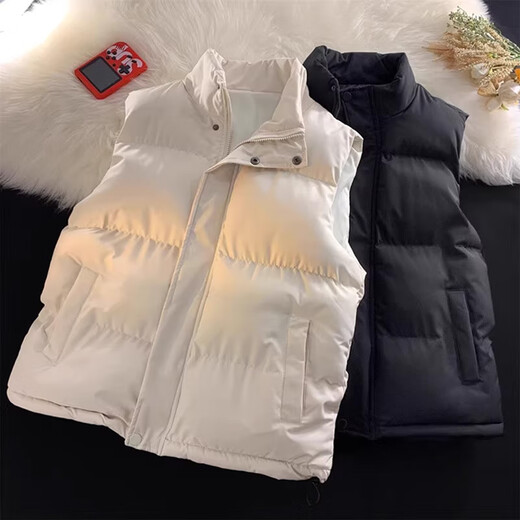 Miao Yijia Vest Men and Women Sleeveless Vest Feather Vest Autumn and Winter Warm Velvet Vest Outerwear Western Style 2025 New Jacket Pocket Belt Buckle Zipper Cotton Vest Black XL Recommended 100-120Jin Jin is equal to 0.5 kg