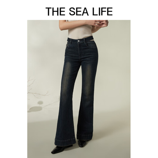 THE SEA LIFE欧海一生 复古蓝牛仔裤女24春夏新品高腰喇叭裤X15816 复古蓝 S
