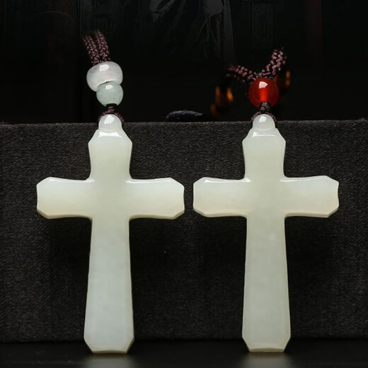 Luxury boutique Xinjiang natural Hotan jade cross blue and white jade pendant for men and women faith pendant pendant necklace Hotan jade cross