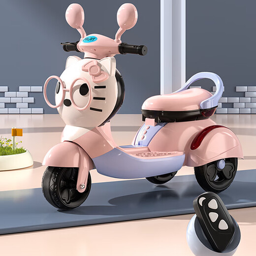 Miletong children's motorcycle 1-3-6 years old can sit on the electric toy remote control for male and female children one year old birthday gift high-end pink + 6V7A + dual drive + microphone + remote control