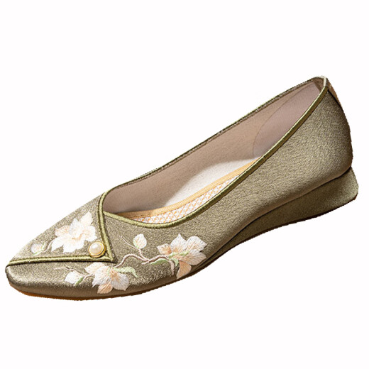 Yonghechun Komfortable Keilgestickte Schuhe elegante Mode-Frauenschuhe Anti-Rutsch alte Peking-Stoffschuhe Hanfu Mom Schuhe Cheongsam Frauen-Single-Schuhe C723-81-June Green 38 Standardnummer