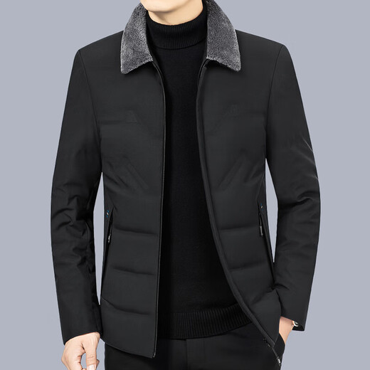 cerejeira men's clothing brand fur collar down jacket for men autumn and winter short middle-aged and elderly dad winter jacket for men D6210 black 180/XL