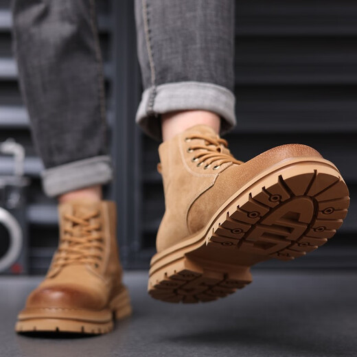Sanofeng Martin boots men's high-top British style big yellow boots thick-soled men's boots mid-top outdoor retro top-layer workwear shoes yellow [top-layer pig skin] 40 leather shoes size