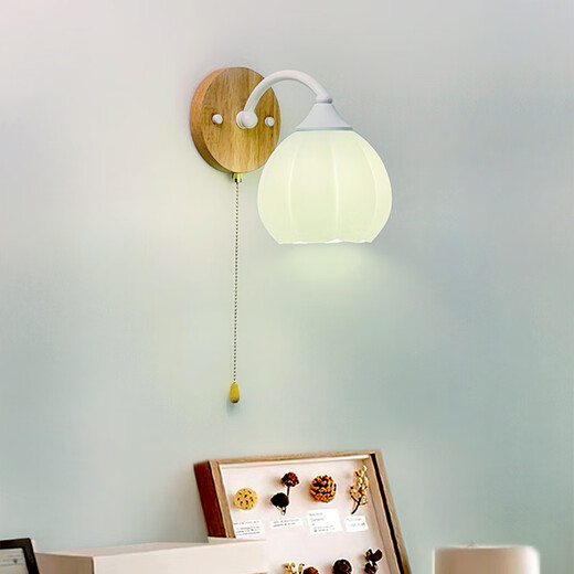 
ZHUANSI bedside wall light bedroom simple new style pull-line switch log living room staircase corridor corridor background wall hanging lamp ZS689+ gold stripe cover + pull-line switch three-color light