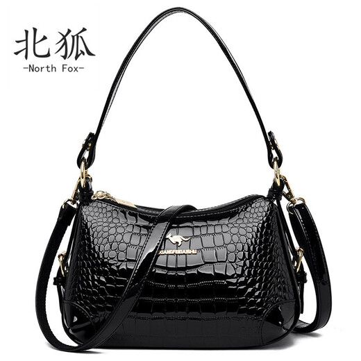
North Fox Mom Handbag Bag Women's Large Capacity New Crocodile Pattern Patent Leather Women's Bag Middle-aged Women's Leather Bag One-Shoulder Crossbody Bag zw9922 Blue