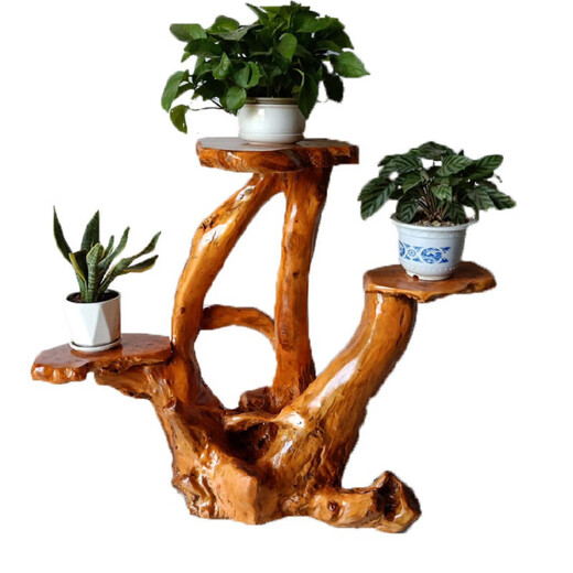 XMSJ Wurzelschnitzständer neuer chinesischer Wurzelschnitzständer Balkon Bonsai Stand Mehrschicht Gesamtmaserholzbaum Wurzel Chinesische natürliche Ursprung 16873 Doppelschicht