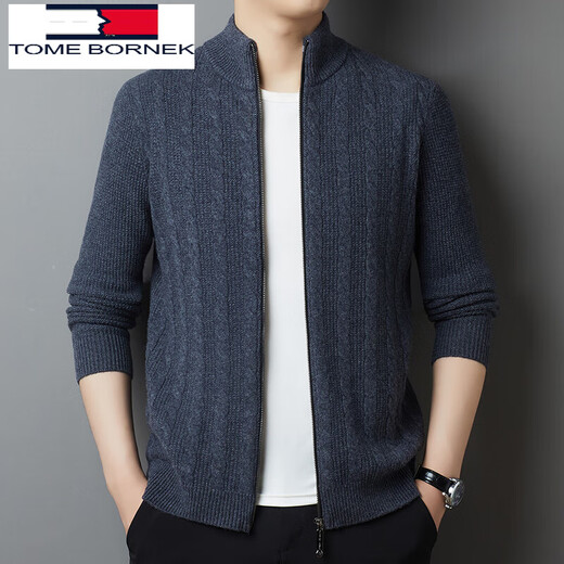 Tommy Shekelly Tommy Tommy 100% Wool Knit Cardigan Men's Spring and Autumn New Stand Collar Collar Jacquard Jacquard Chaqueta Mediana Gray 165/84a