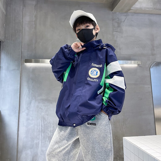 McDouble Bear Boys' Jacket Spring and Autumn New Trendy Children's Clothing Street Boys' Autumn and Winter Casual Jackets Children's Spring Clothing Navy 160