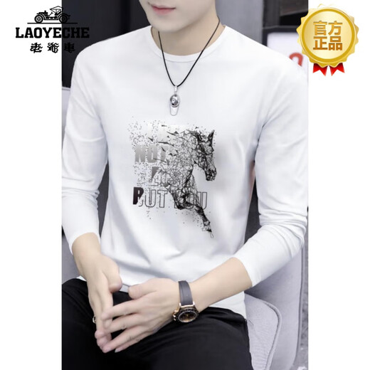 Classic Car (LAOYECHE) high-end brand men's T-shirt white shirt long-sleeved casual printed handsome top clothes base shirt trendy clothes black S9193 M