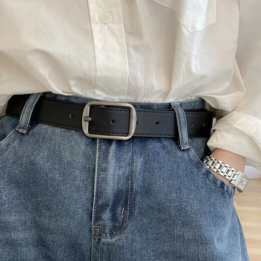 Maimed high-end pin buckle belt for men and women, Korean style versatile jeans belt, casual decorative pants belt for female students, military training, black 105*3.2