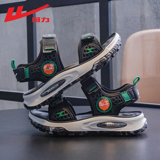 Pull back children's shoes children's sandals 2026 summer new boys' campus breathable sports sandals for middle and large children soft bottom beach shoes black green -0916 37