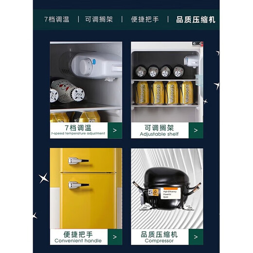 CHIGO Retro Refrigerator Small Double Door Home Rental Color European Internet Celebrity Office Refrigerator Cosmetics Maternal and Infant Breast Milk Powerful Refrigeration Freezing Energy Saving Fresh Preservation 150D with Handle Retro First Class Energy Efficiency Double Door Refrigerator China Red
