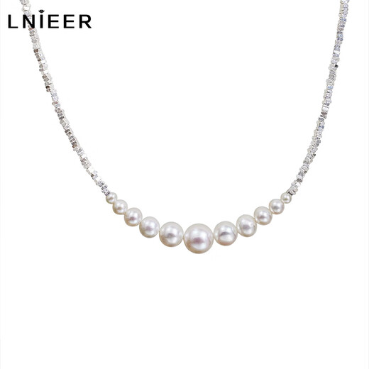 Lnieers925 Silber zerkleinerte silberne Perlenhalskette für Frauen Hochgeschwindigkeitslächel -Speise Design Shi Jia Qiang Leichte Schlüsselbeutel Kette Frauentag Geschenk [S925 Silber] Shi Jia Zhu gebrochene Silber Halskette