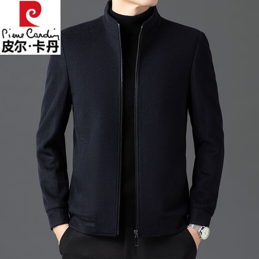 Pierre Cardin high-end 100% wool jacket men's 2025 autumn and winter pure wool jacket middle-aged stand-up collar woolen jacket navy blue XL 180/96