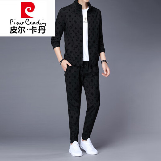 Pierre Cardin High-End-Brand-Sportanzug Herrenjacke mit neuer Herbst-Trendy, hübsches, lässiges schwarzes Set 6629 Black Set XL [126-140jin [Jin gleich 0,5 kg]]]