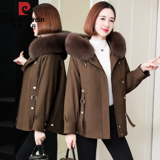 Pierre Cardin Parker Women's Short 2025 Winter New Haining Fur Removable Lazy Rabbit Fur Liner Jacket Lively Coffee Color Fox Fur Collar + Down Cotton Sleeves Full L Pierre Cardin Parker Women's Short 2025 Winter New Haining Fur Removable Lazy Rabbit Fur Liner Jacket Lively Coffee Color Fox Fur Collar + Down Cotton Sleeves Full L