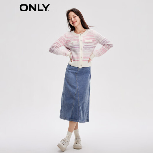 ONLY autumn and winter fashion contrasting striped long sleeve round neck short sweater for women 12343B002 HQ2 rainbow stripes XS 155/76A