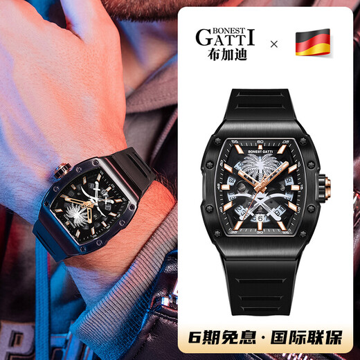 Bonest Gatti German reloj para hombres Tipo de barril Tipo de barril totalmente automático Reloj de San Valentín Día de San Valentín para novio BG9904 Cool Black