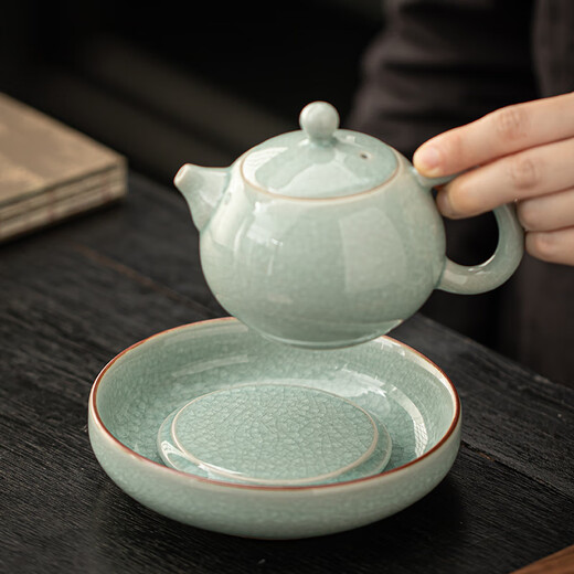 Gold inlaid jade borneol Ru kiln Xishi teapot Kungfu tea set ceramic teapot open piece ice cracked teapot household handmade by Chen Weiqin