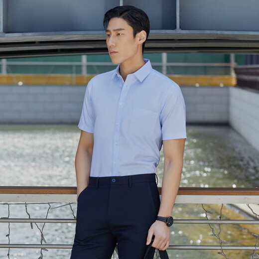 YOUNGOR short-sleeved shirt men's DP iron-free shirt cotton fabric comfortable breathable flat anti-wrinkle easy to care VSDP170011IFA light blue 40