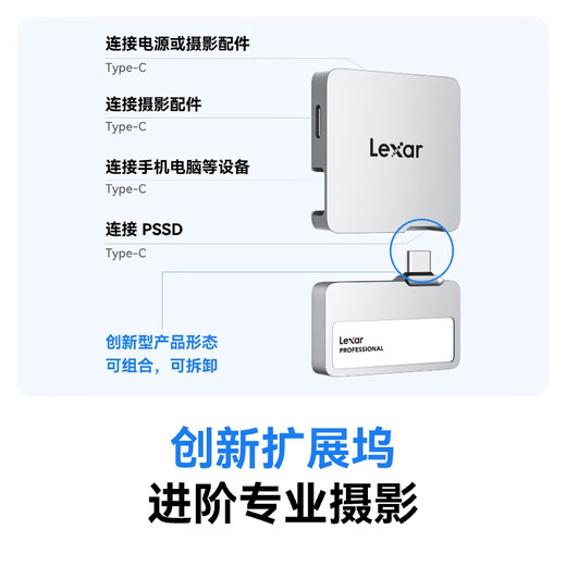 Lexar 2TB Schwarzer Typ-C USB3.2 Mobile Festkörperfotografie-Set (PSSD+HUB) Professioneller GO 1050 MB/s Advanced Photography