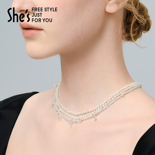 She s Qianzi Ice and Snow Secret Light Luxury Crafts Pearl Necklace Crystal Multi-Layered Necklace Clavicle Chain Birthday Gift Silver H0