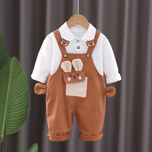 G.Duckkids Marke Children's Overalls Set Frühlings- und Herbstbabykleidung für Jungen und Mädchen, kleine und mittelgroße Kinder Frühling Zwei-teilige Set Brown 100