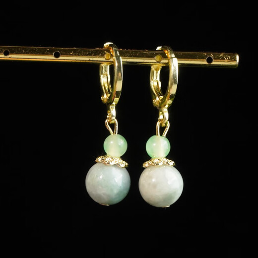 Lolia Welfare Jade Bead Earrings, Earrings, Ear Hooks, Slightly Blemishes, Diversity, Random Hair (About 8mm in Diameter), Diversity