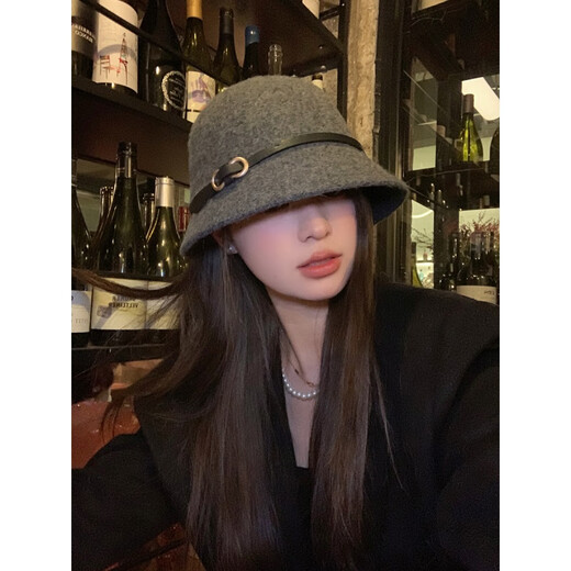 Chuangjingyi selected hats for women, autumn hats, belt buckles, woolen hats, French hats, women's autumn and winter fisherman hats, basin hats, oatmeal color, wool blended, one size fits all (54-59cm)