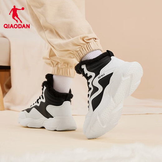 Jordan QIAODAN women's shoes sneakers leather casual shoes winter plus velvet dad's shoes high top cotton shoes warm