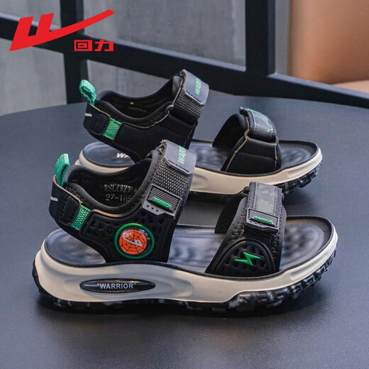 Pull back children's shoes children's sandals 2026 summer new boys' campus breathable sports sandals for middle and large children soft bottom beach shoes black green -0916 37